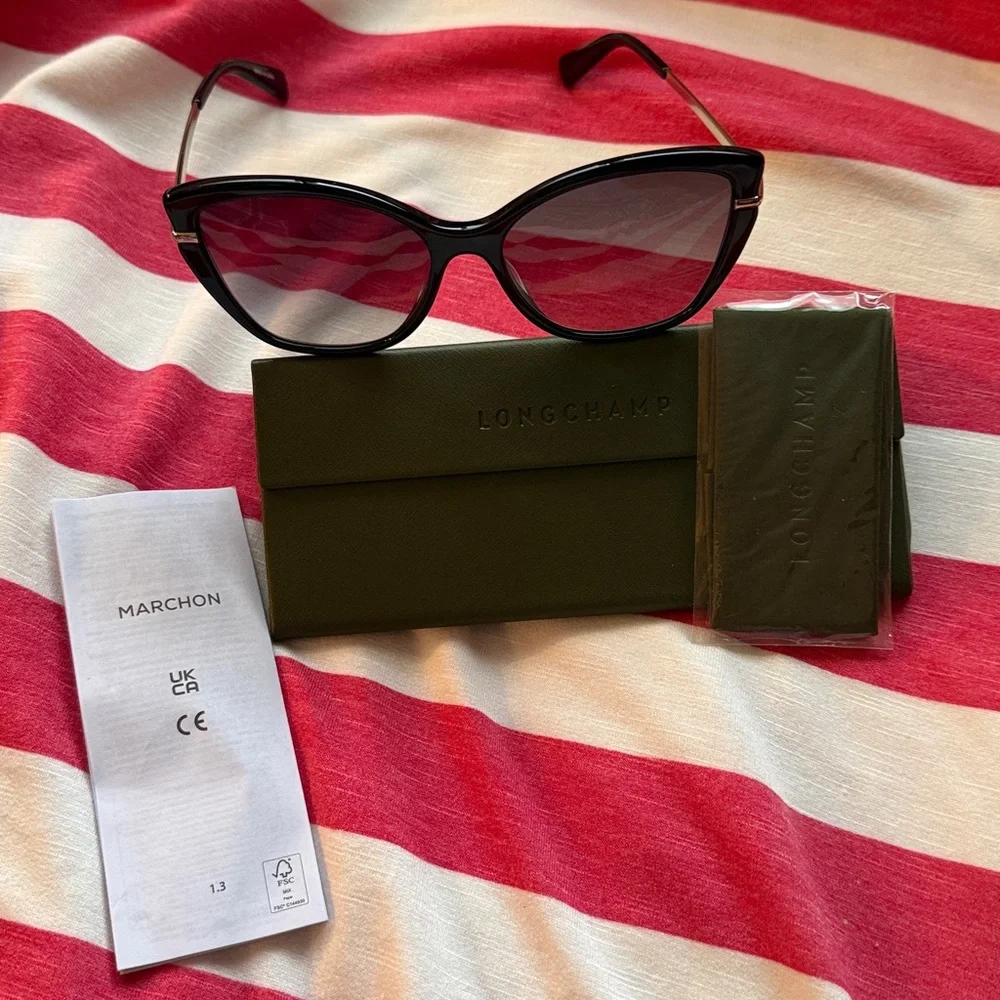 Longchamp 627S Black Cat-Eye Women's Sunglasses - Elegant Everyday Shades NIC